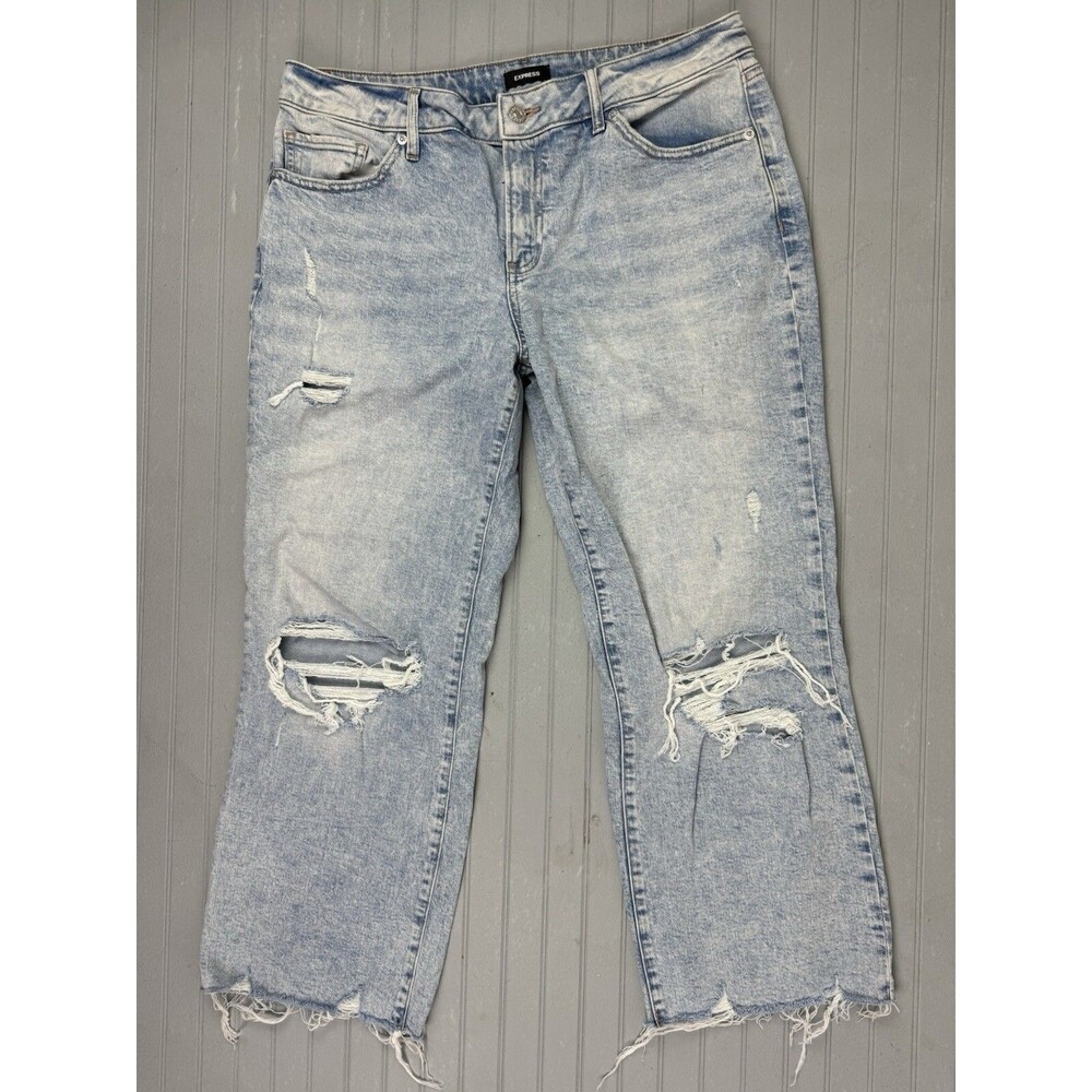 Express Light Blue Distressed Boot Cut Jeans